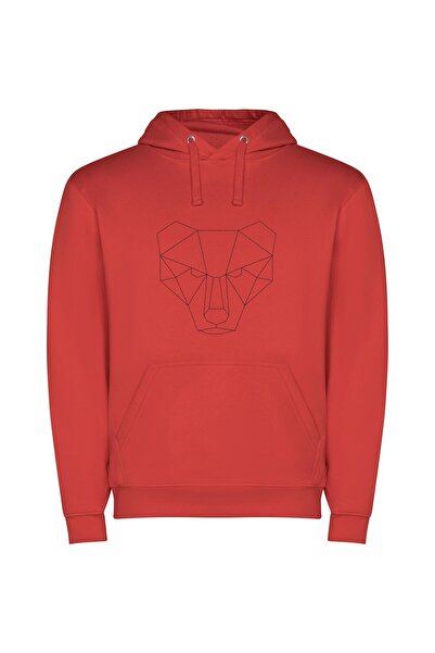 iLovePrints Minimalist Polygon Bear Φούτερ με κουκούλα σε χρώμα Κόκκινο