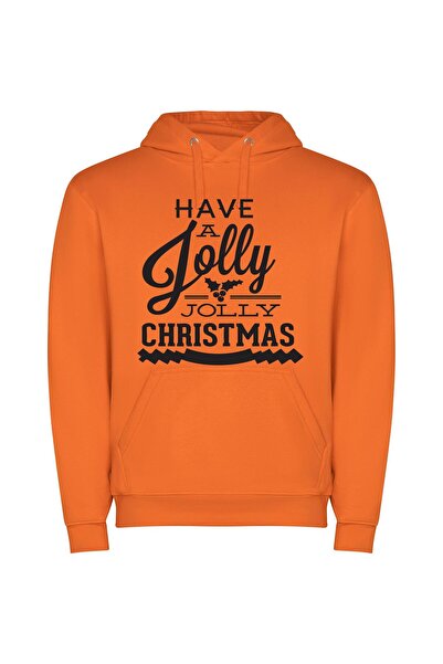 iLovePrints Jolly Holly Christmas Bliss Φούτερ με κουκούλα σε χρώμα Πορτοκαλί