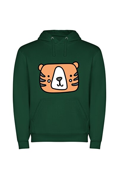 iLovePrints Beaming Tiger Portrait Φούτερ με κουκούλα σε χρώμα Πράσινο