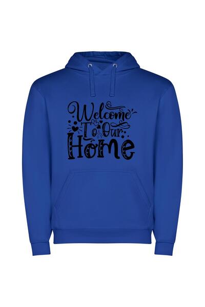 iLovePrints Welcome Home: Hand-Drawn Elegance Φούτερ με κουκούλα σε χρώμα Μπλε