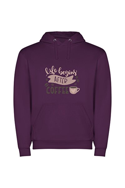 iLovePrints Coffee: Life's Morning Fuel Φούτερ με κουκούλα σε χρώμα Μωβ
