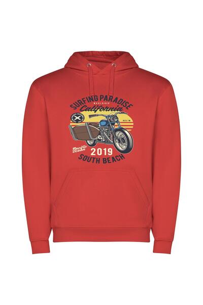 iLovePrints Surfing Motorcycle Dream Φούτερ με κουκούλα σε χρώμα Κόκκινο