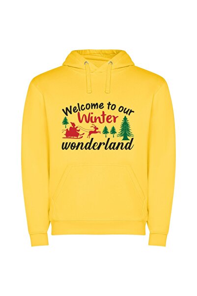 iLovePrints Frosty Wonderland Delights Φούτερ με κουκούλα σε χρώμα Κίτρινο