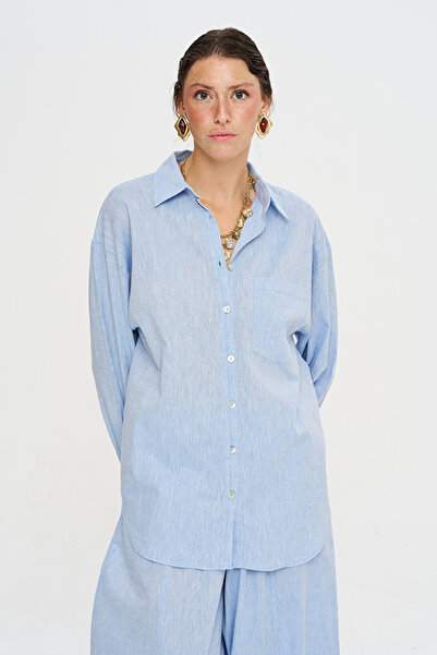 Orfeo Negro Women's Single Pocket Oversized Cut Shirt with Stripe Detail