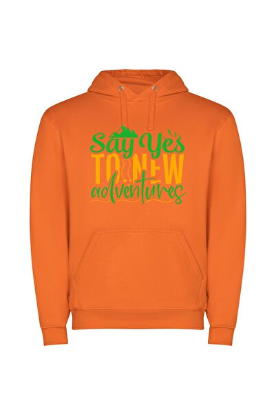 iLovePrints Embrace New Adventures Today! Φούτερ με κουκούλα σε χρώμα Πορτοκαλί