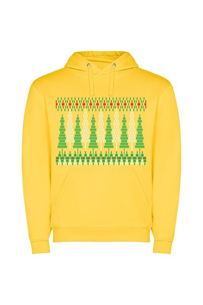 iLovePrints Festive Knit Tree Pattern Φούτερ με κουκούλα σε χρώμα Κίτρινο