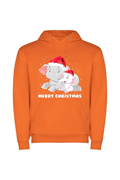iLovePrints Festive Elephant Extravaganza Φούτερ με κουκούλα σε χρώμα Πορτοκαλί