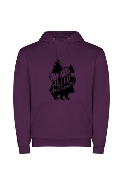 iLovePrints Autumn's Monochromatic Bear Φούτερ με κουκούλα σε χρώμα Μωβ