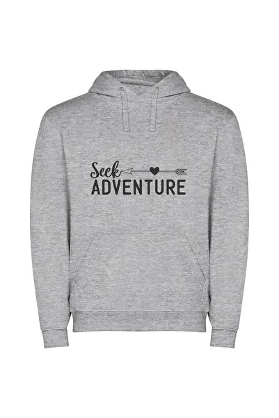 iLovePrints Adventure awaits, embrace it! Φούτερ με κουκούλα σε χρώμα Γκρι