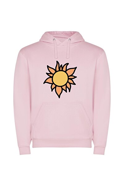 iLovePrints Sunny Floral Sketch Φούτερ με κουκούλα σε χρώμα Ροζ