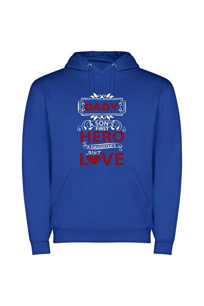 iLovePrints Red Love, Daddy's Hero Φούτερ με κουκούλα σε χρώμα Μπλε