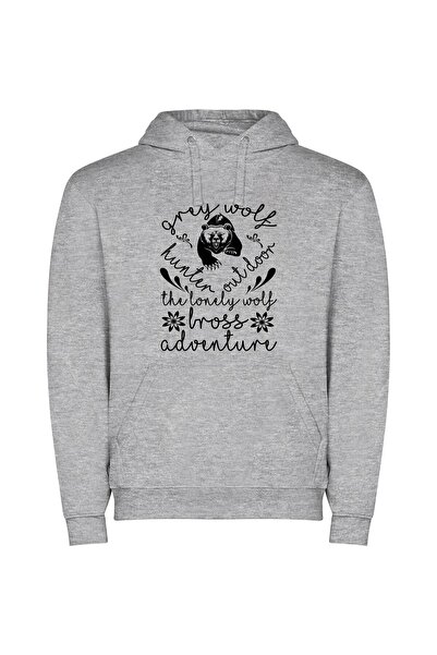 iLovePrints Dreaming in Monochrome: Bear&Wolf Φούτερ με κουκούλα σε χρώμα Γκρι