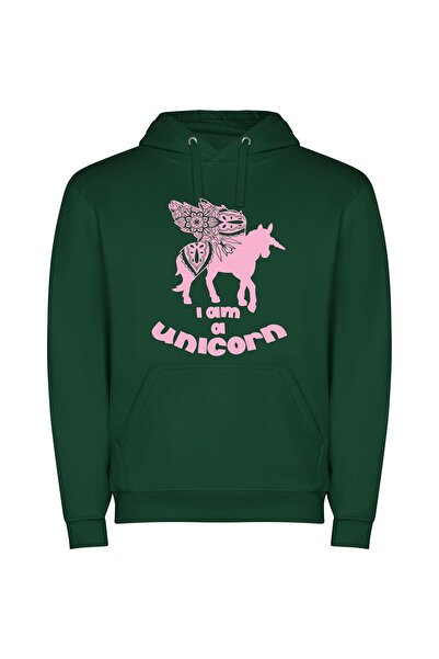 iLovePrints Majestic Floral Unicorn Φούτερ με κουκούλα σε χρώμα Πράσινο
