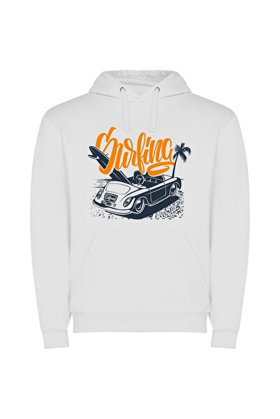 iLovePrints Car Surfing Official Print Φούτερ με κουκούλα σε χρώμα Λευκό