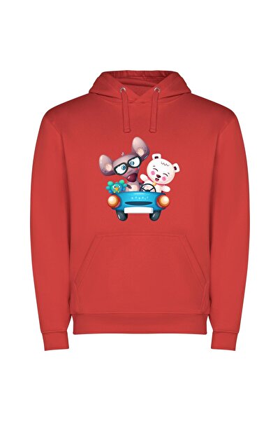 iLovePrints Animals in Carriage Φούτερ με κουκούλα σε χρώμα Κόκκινο