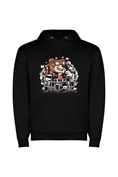 iLovePrints Drumming Samurai: Bear Art Φούτερ με κουκούλα σε χρώμα Μαύρο