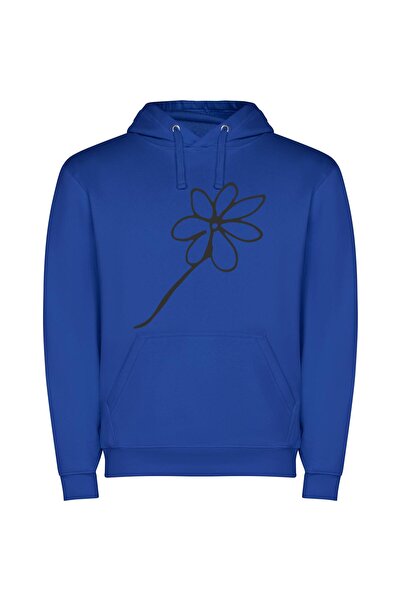 iLovePrints Mono Floral Elegance Φούτερ με κουκούλα σε χρώμα Μπλε