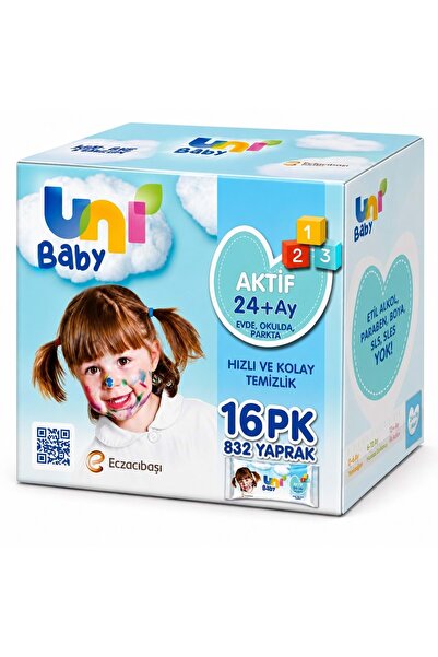 Uni Baby Wet Towel Wipes 52 Sheets Active Set of 16 (4Pk*4) 832 Sheets