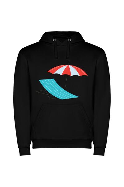 iLovePrints Colorful Sun Lounger Delight Φούτερ με κουκούλα σε χρώμα Μαύρο