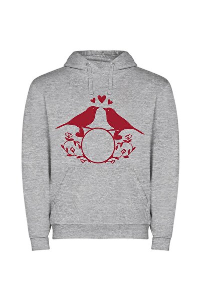 iLovePrints Rococo Lovebirds' Delight Φούτερ με κουκούλα σε χρώμα Γκρι