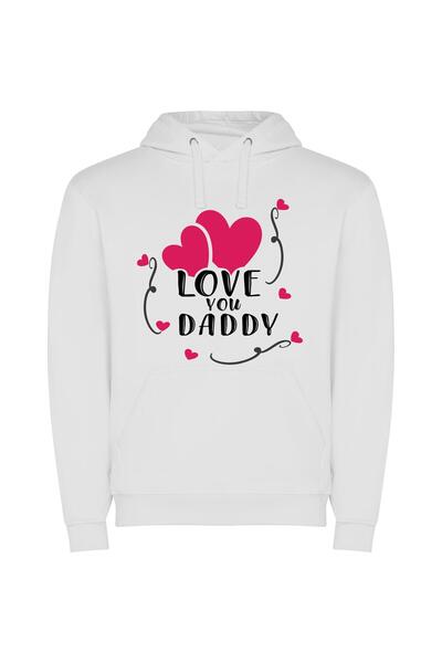 iLovePrints Hearts of Fatherly Love Φούτερ με κουκούλα σε χρώμα Λευκό