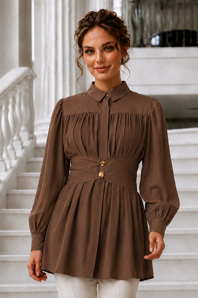 benguen Wide Belted Shirt S0134 Brown