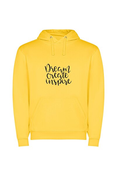 iLovePrints Dream Inspire Create Overcome Φούτερ με κουκούλα σε χρώμα Κίτρινο