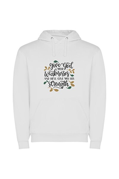 iLovePrints Divine Strength Exchanged Φούτερ με κουκούλα σε χρώμα Λευκό