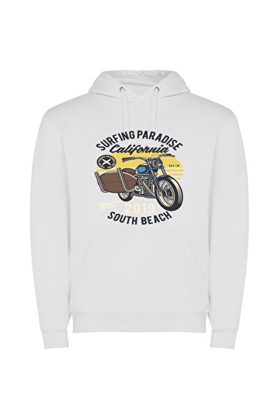 iLovePrints Surfing Motorcycle Dream Φούτερ με κουκούλα σε χρώμα Λευκό