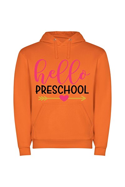 iLovePrints Hello Preschool, Old School Φούτερ με κουκούλα σε χρώμα Πορτοκαλί