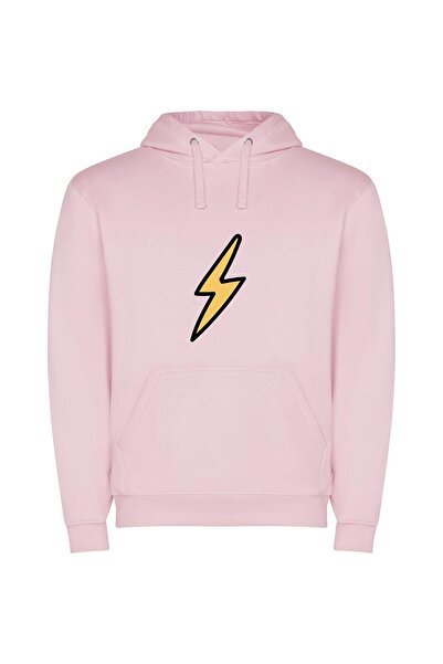 iLovePrints Yellow Thunderbolt Strike Φούτερ με κουκούλα σε χρώμα Ροζ