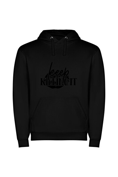 iLovePrints Elegant Monochrome Music Branding Φούτερ με κουκούλα σε χρώμα Μαύρο