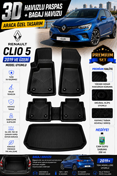 Genel Markalar RENAULT CLIO 5 2025 MODEL UYUMLU 3D ARACA ÖZEL HAVUZLU PASPAS+...