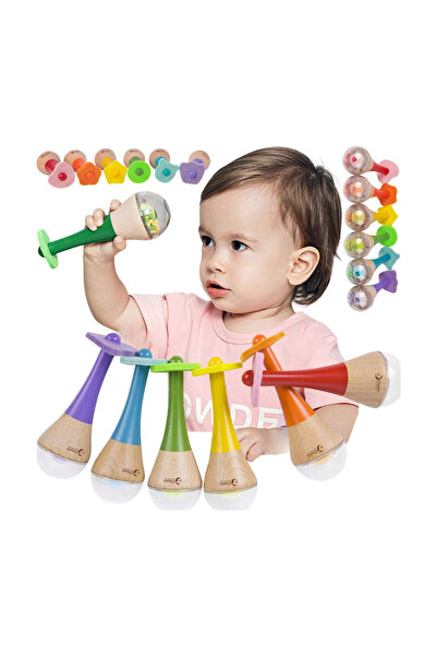 Classic World Zornăitoare 2 în 1 din lemn, curcubeu, tip maraca, 1 buc.