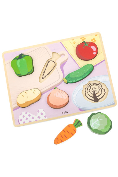 Viga Puzzle din lemn Montessori 2-în-1 Figuri și Legume