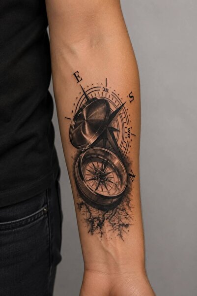 Genel Markalar Çift Pusula Figürlü Geçici Dövme Tattoo Siyah Gerçekçi Unisex ...