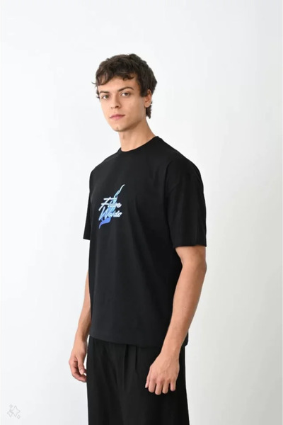 Wear Up Unisex Crew Neck Printed Oversize T-Shirt - Black