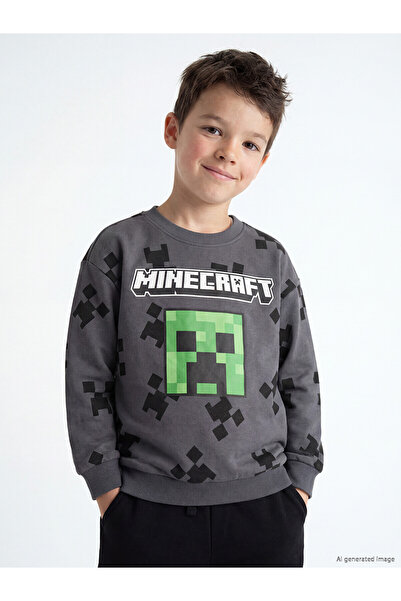 LC Waikiki Lcw Kids Anthracite Printed Boys' Sweatshirt