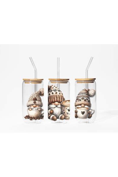 Pahar Pahar din sticlă cu capac din bambus - Coffee Dwarf I
