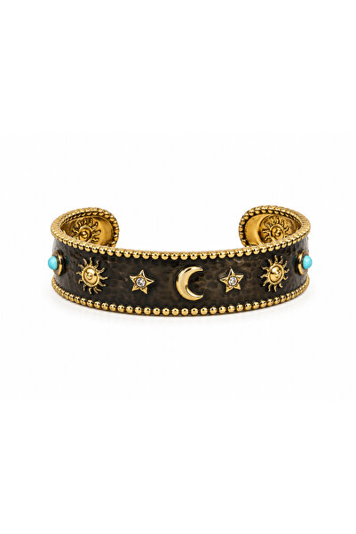 POSEİDONS JEWELLERY Gold Moon Star Sun Motif Turquoise Stone Detailed Bohemia...
