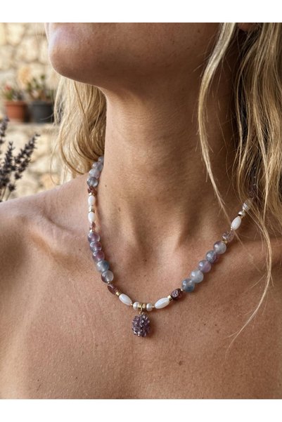 ILSA Amethyst & Aquamarine Mixed, Grape Cluster Necklace