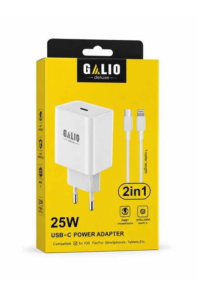 GALİO DELUXE 25W USB-C PD Hızlı Şarj Adaptörü Lightning Kablolu iPhone 14 13 ...