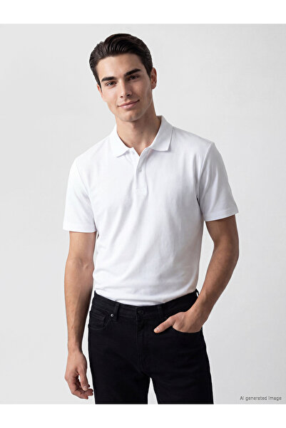 LC Waikiki Peak New Season White Polo Collar Soft Touch 100% Cotton Men's T-S...