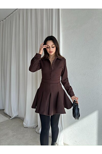 Mooi Butik فستان LOVENT 9935 - بني غامق