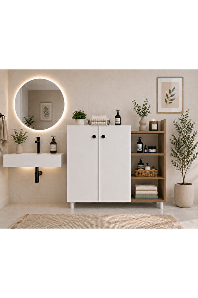 Çavdar Mobilya Dekorasyon Ahşap Detaylı Banyo Dolabı - Çok Amaçlı Dolap