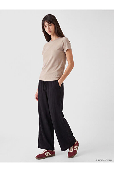 LC Waikiki Black Elastic Waist Muslin Women's Trousers