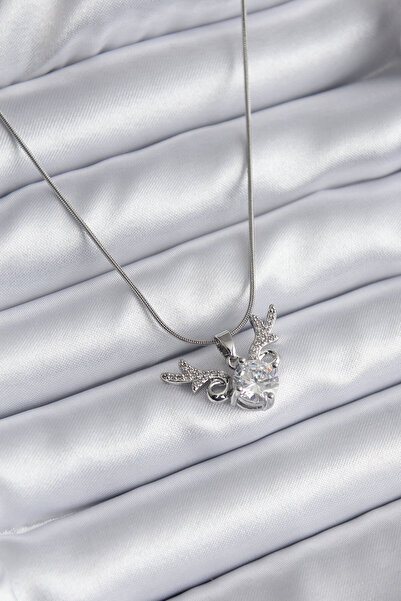 Clariss 316L Steel Silver Color Zircon Stone Horn Model Women's Necklace