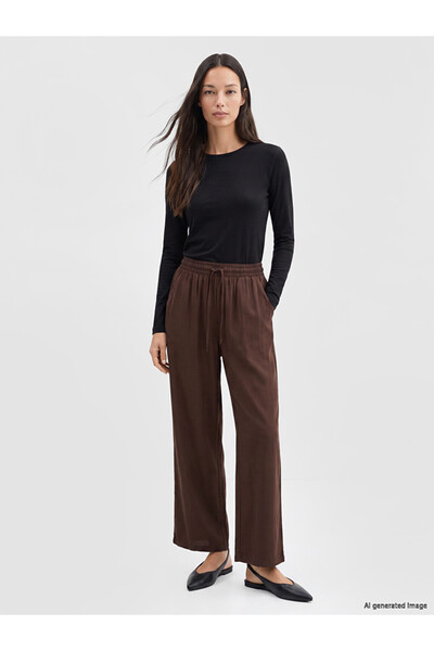 LC Waikiki Brown Wide Leg Women's Trousers with Elastic Waist