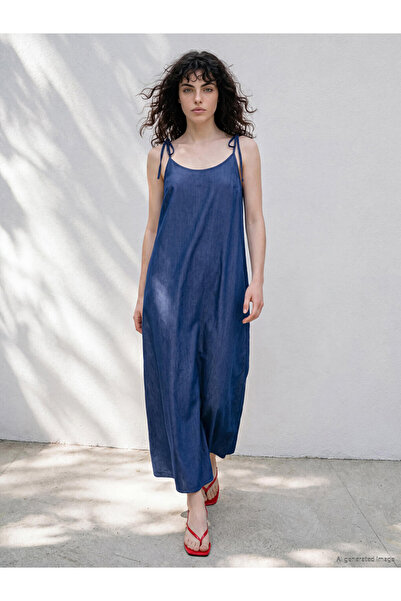 LC Waikiki Blue Rope Strap A-Line Jean Dress
