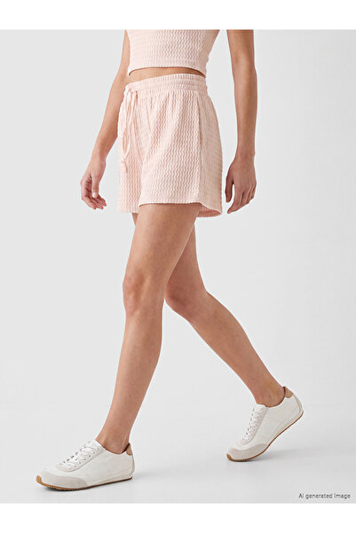 LC Waikiki Pink Textured Women's Shorts with Elastic Waist